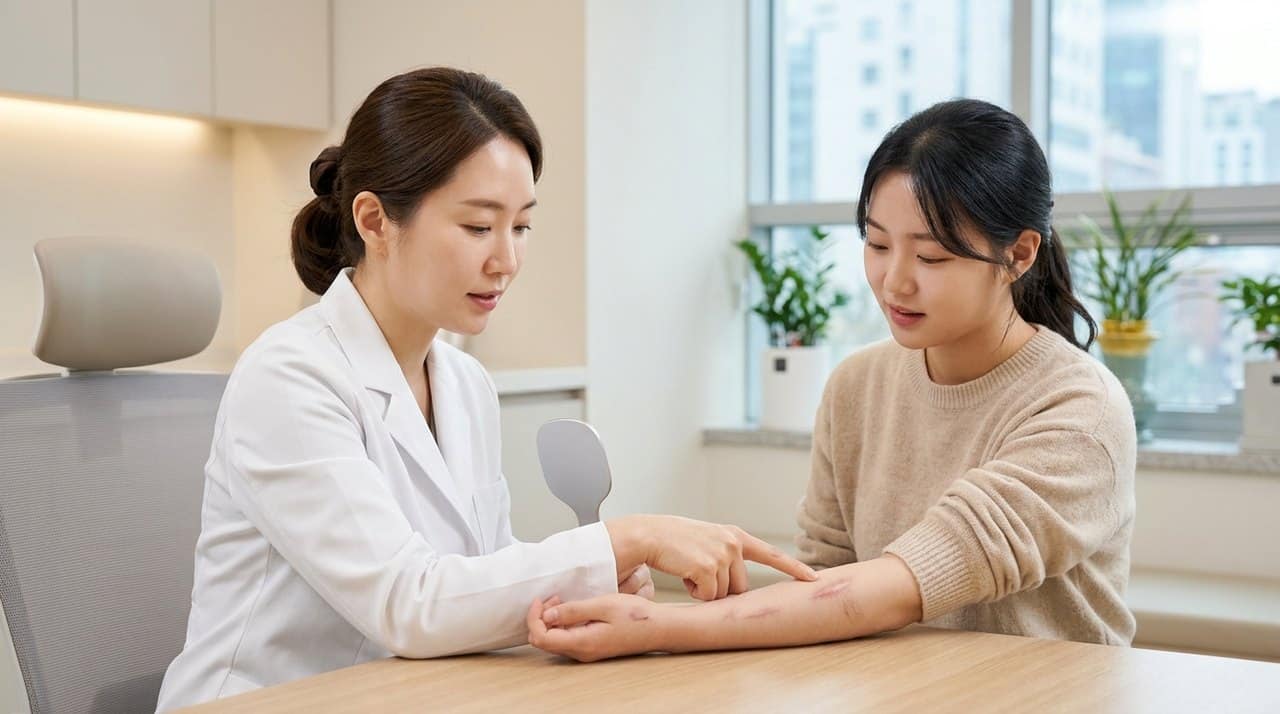 瘢痕疙瘩治疗 副作用与护理 韩国正规皮肤科专业医师一对一面诊与皮肤检测
