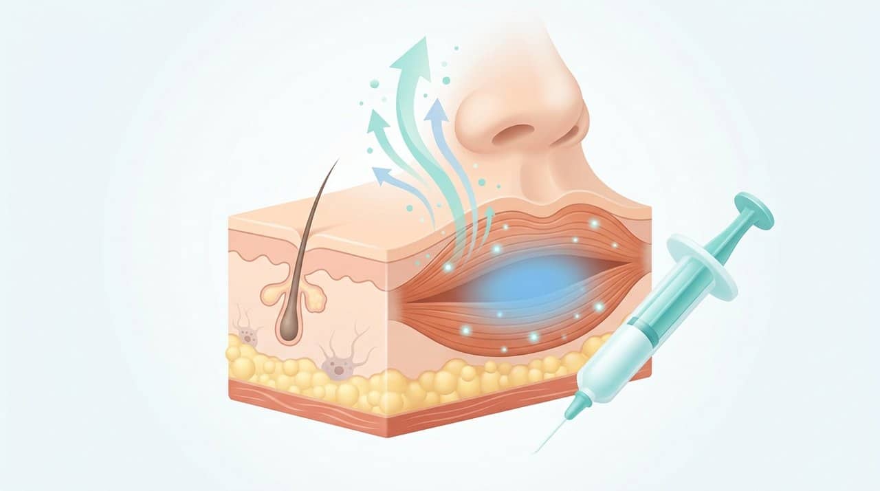 唇部上翻肉毒 适合人群 治疗渗透深度、效果维持期与疼痛指数对比信息图